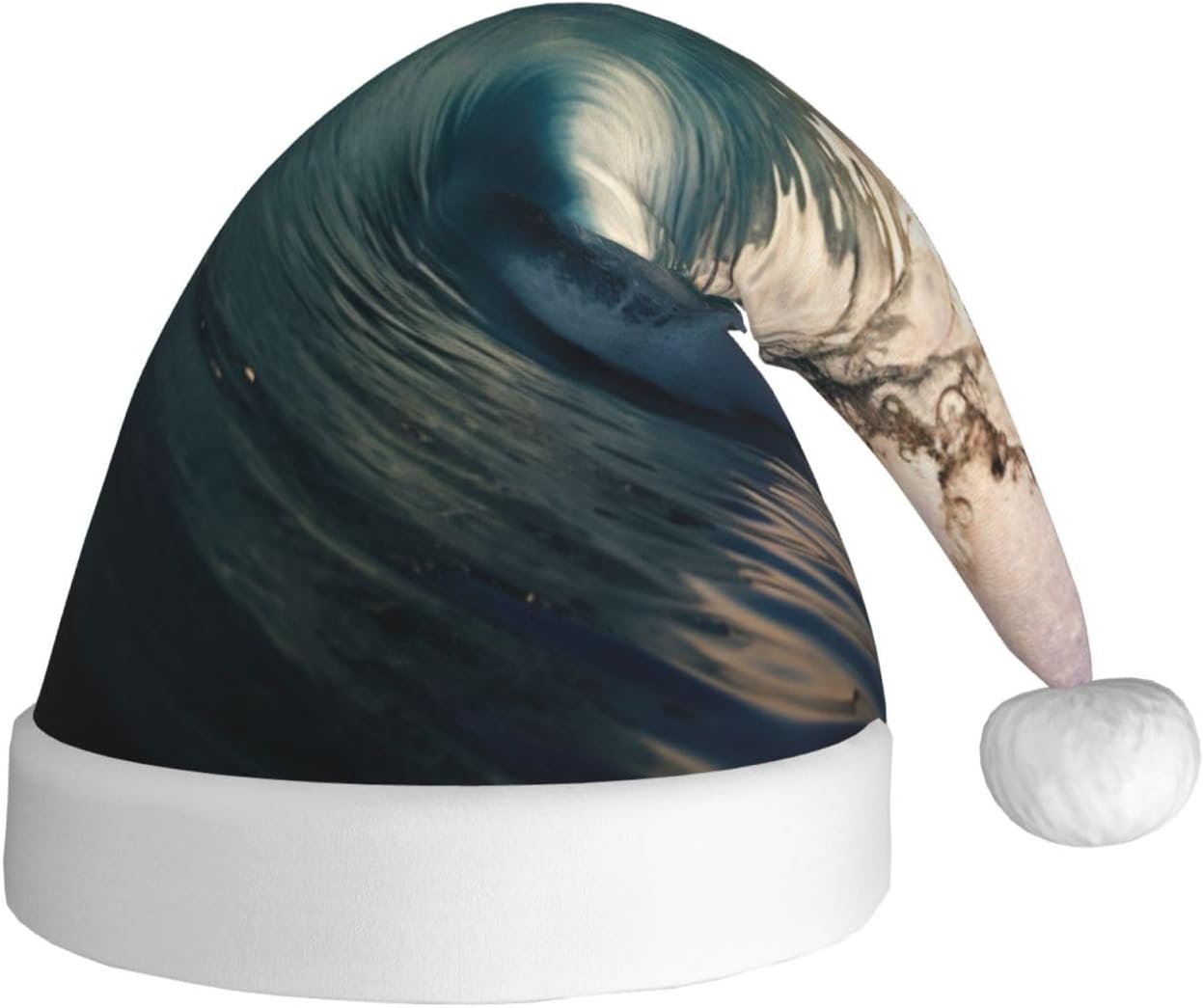 Beautiful Ocean Waves Print Christmas Santa Hat Plush for Adult