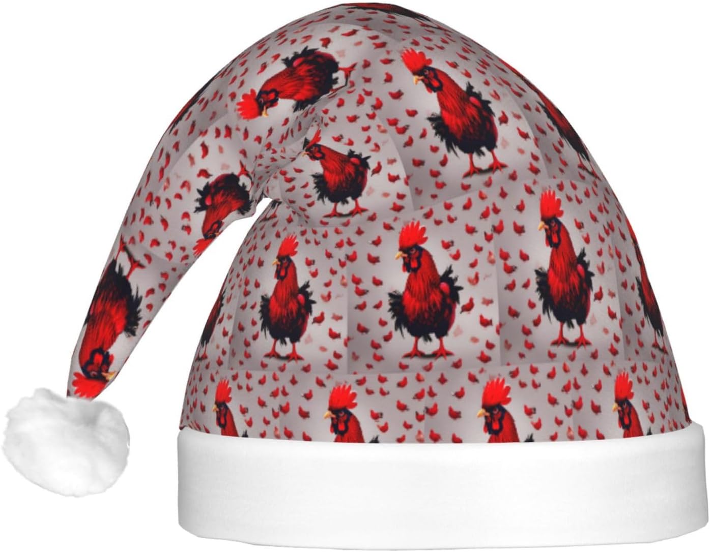 Red Chicken Print Christmas Santa Hat Plush LED Light Up Adult Party Hat