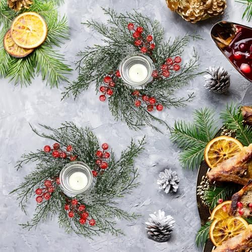 6 Pcs Christmas Candle Rings Wreath Holder