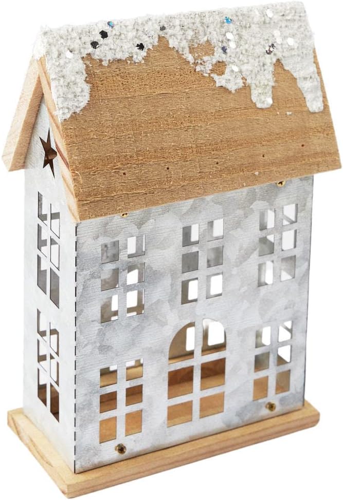 Factory Direct Craft Snowy Colonial Metal Saltbox House for Christmas Displays
