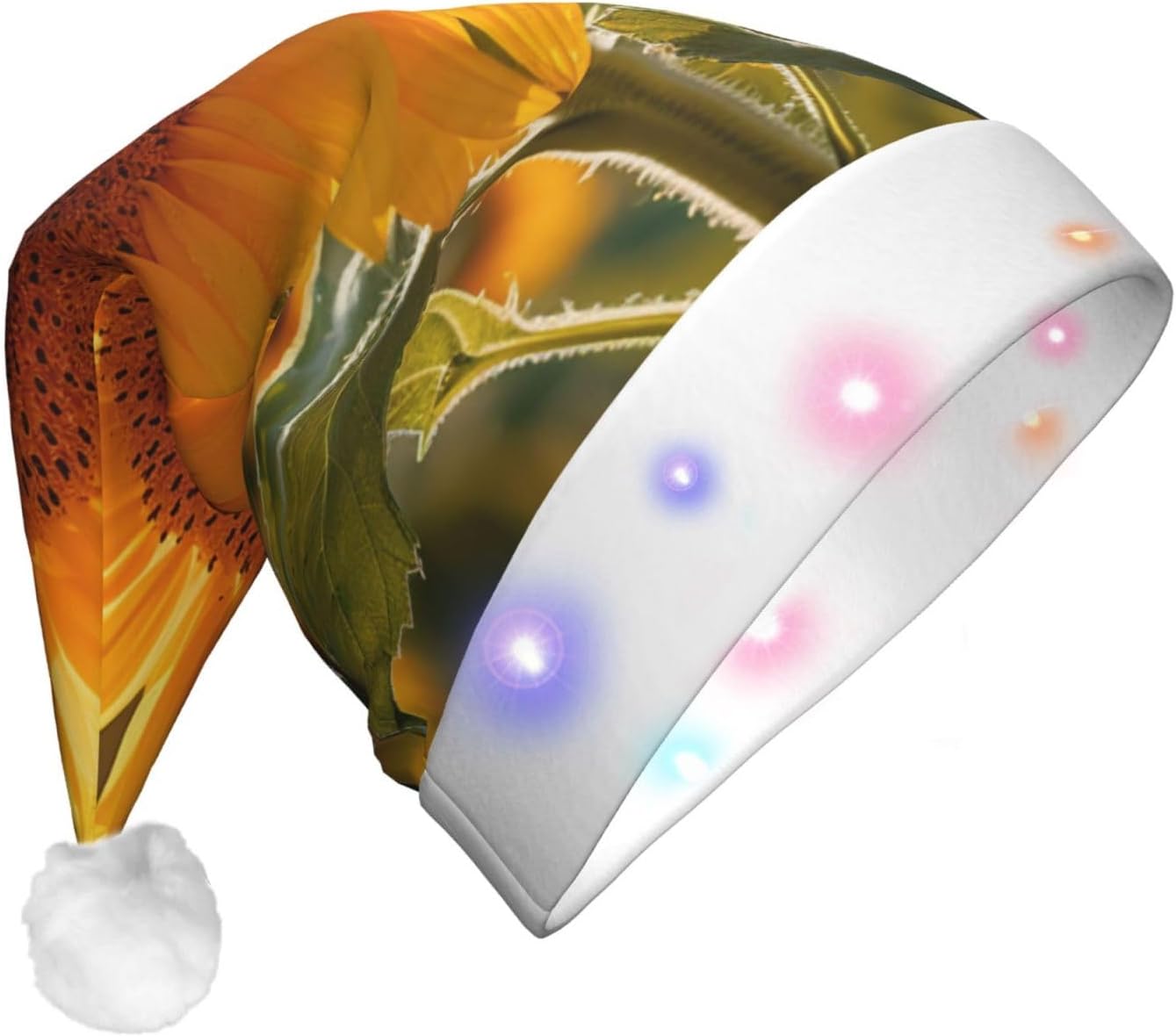 QINZHENG LED Light Up Small Daisy Print Santa Hat