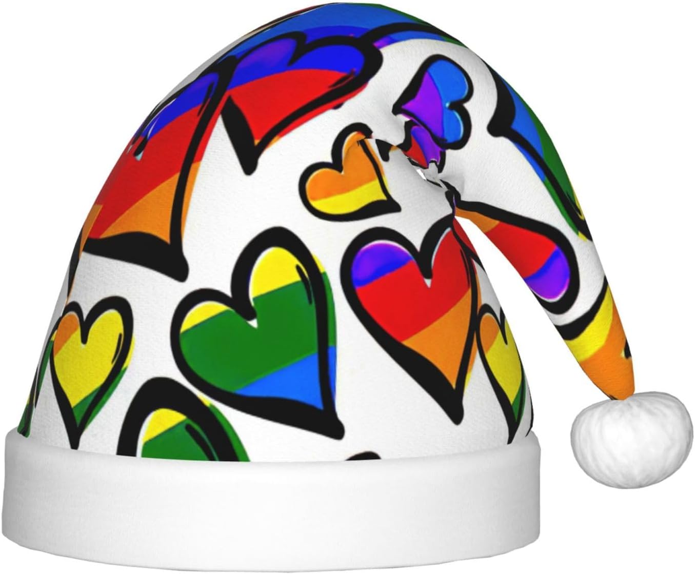 Rainbow Colored Gay Pride Hearts Christmas Santa Hat