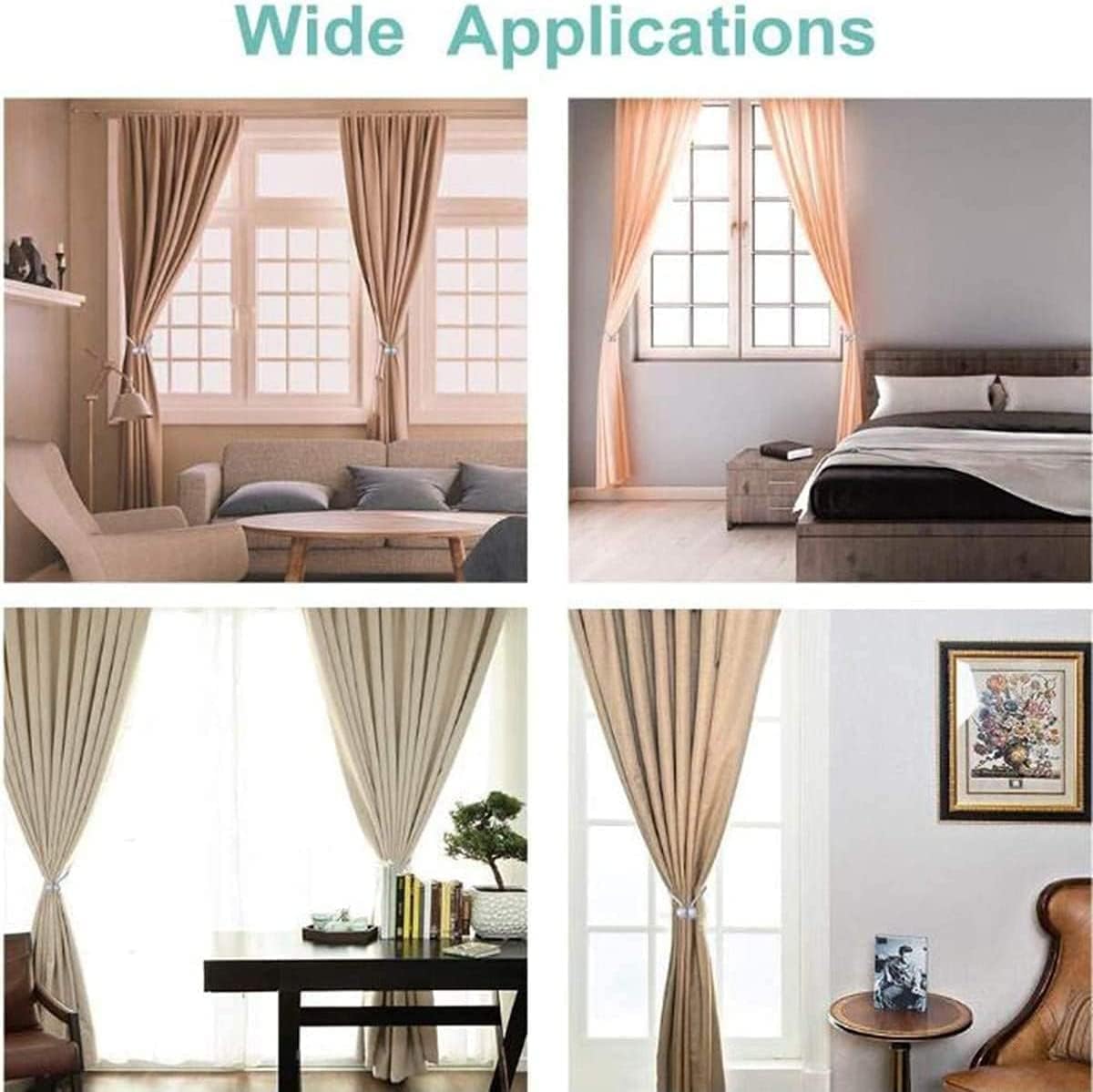 Strong Magnetic Curtain Tiebacks with Woven Ropes - 4pcs Grey Set
