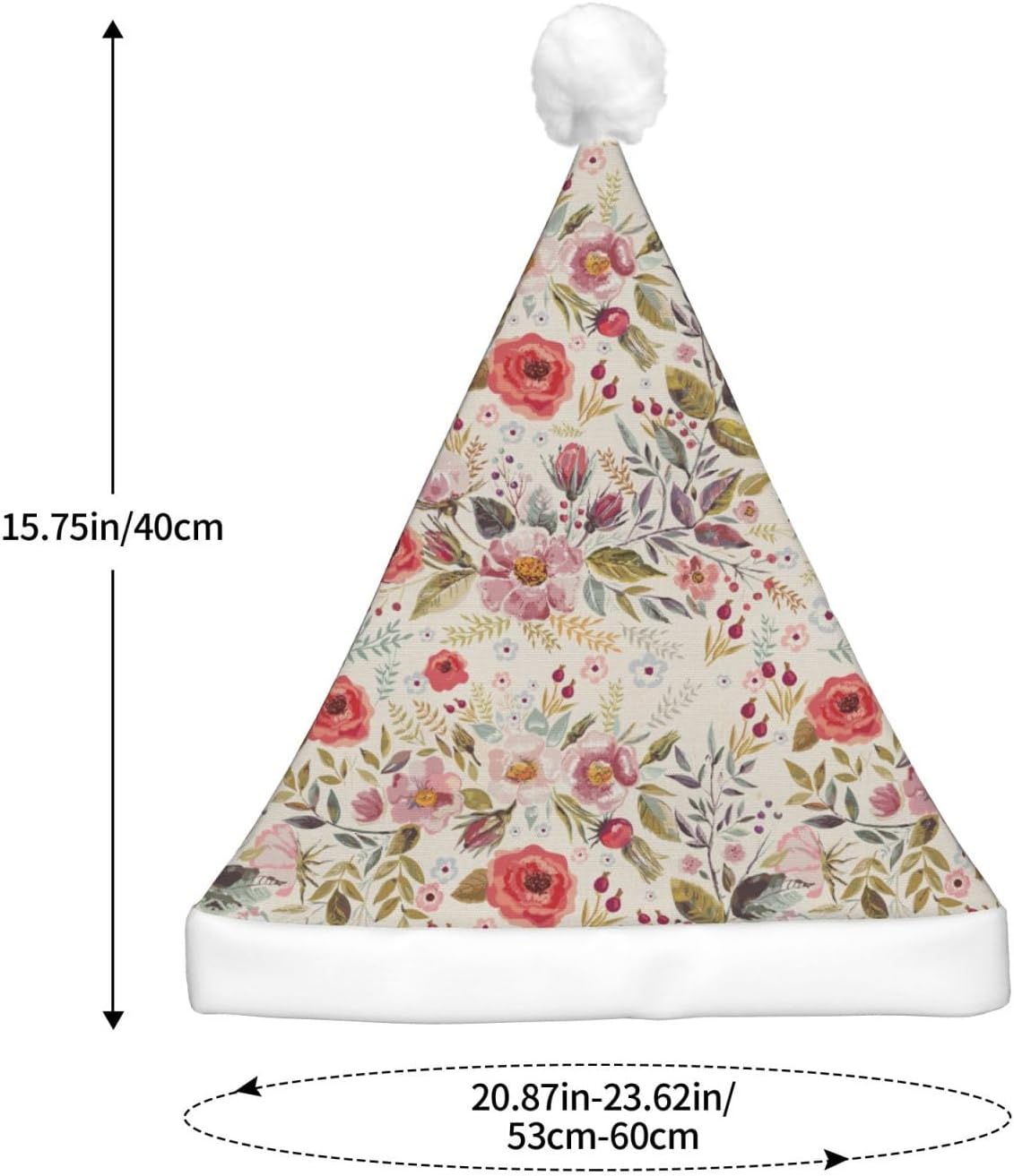 Flower Leaf Print Christmas Santa Hat Plush Light Up Funny Adult Party Hat