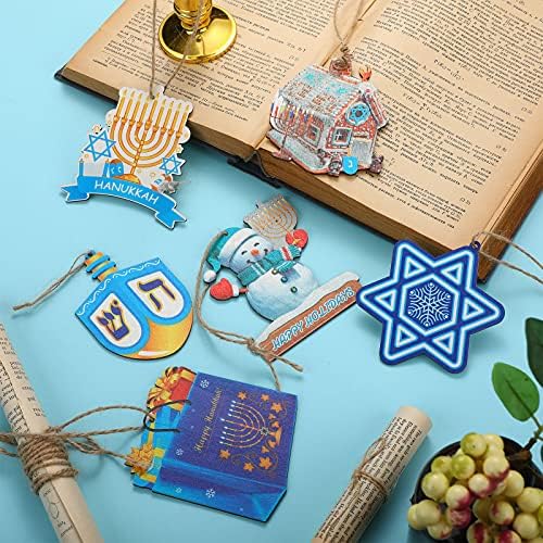Wooden Dreidel Menorah Ornaments 24 Piece Kit