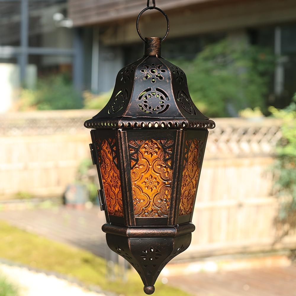 NEEDOMO Vintage Metal Candle Lantern with Chain