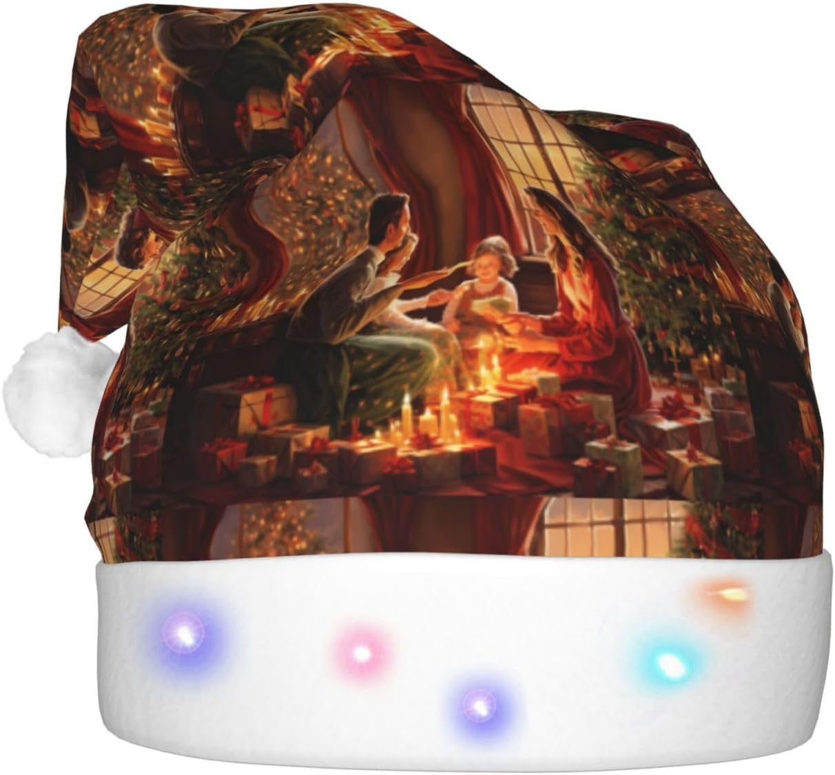 Merry Christmas Santa Hat Plush Light Up for Adults