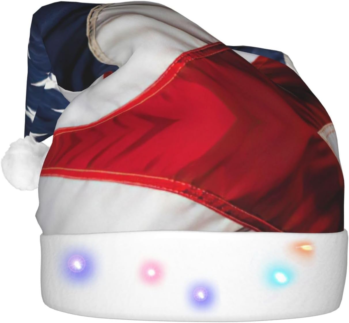 American Flag Print LED Christmas Santa Hat for Adults