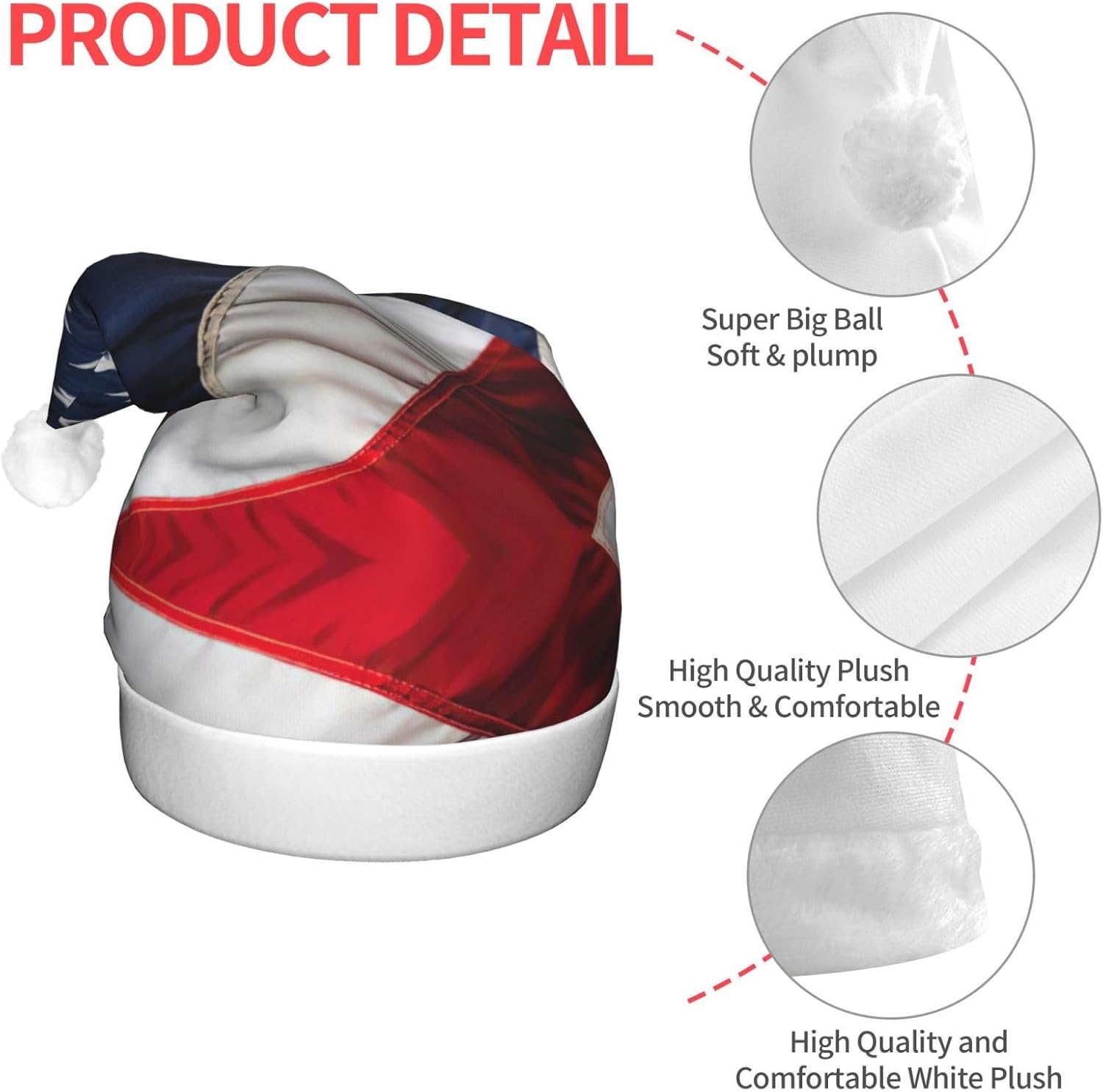 American Flag Print LED Christmas Santa Hat for Adults