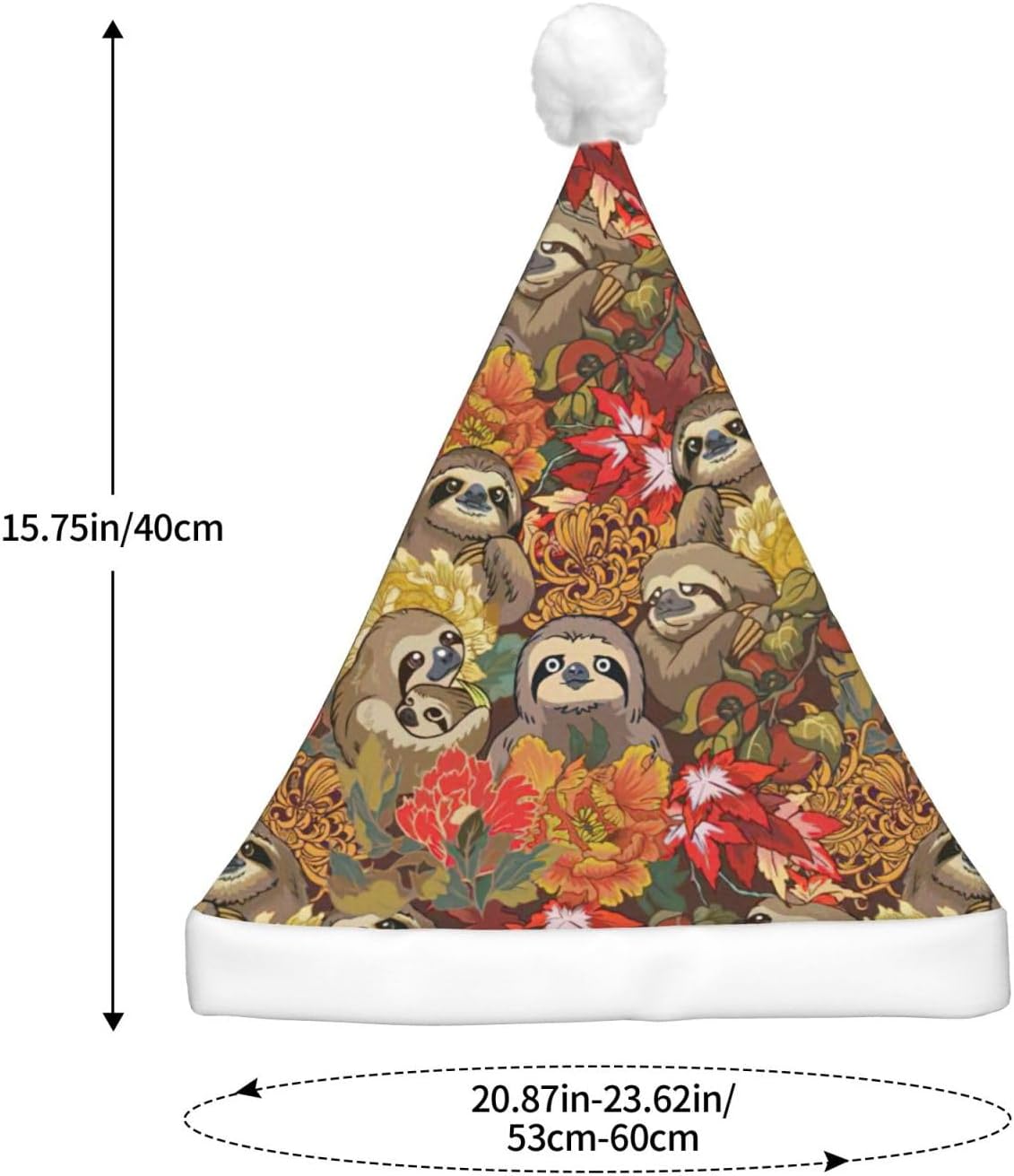 Funny Sloths Print LED Christmas Santa Hat Plush for Adults