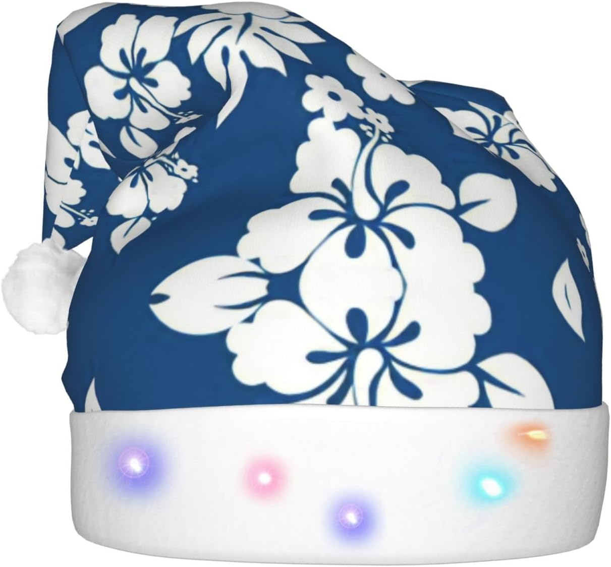 Hawaii Flower Print Light Up Santa Hat for Adult Christmas Party
