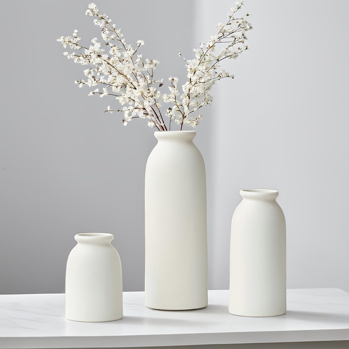 Tinctotnic Ceramic Vase Set 3 Distressed White