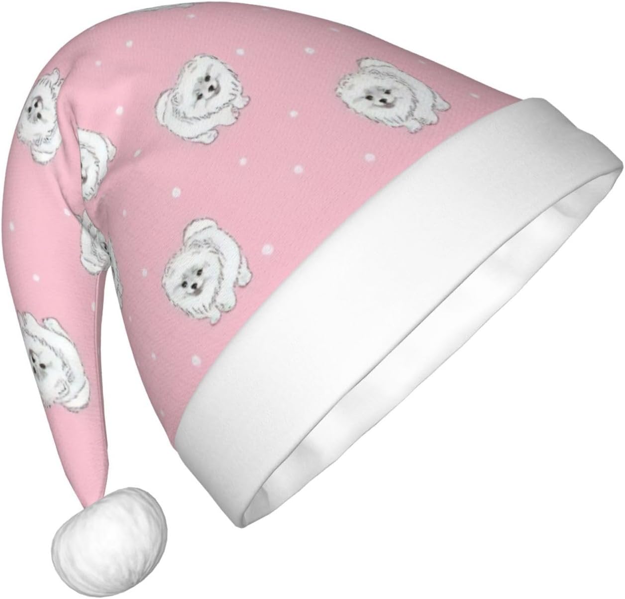 Pomeranians Puppies and Point Print Santa Hat Small Size
