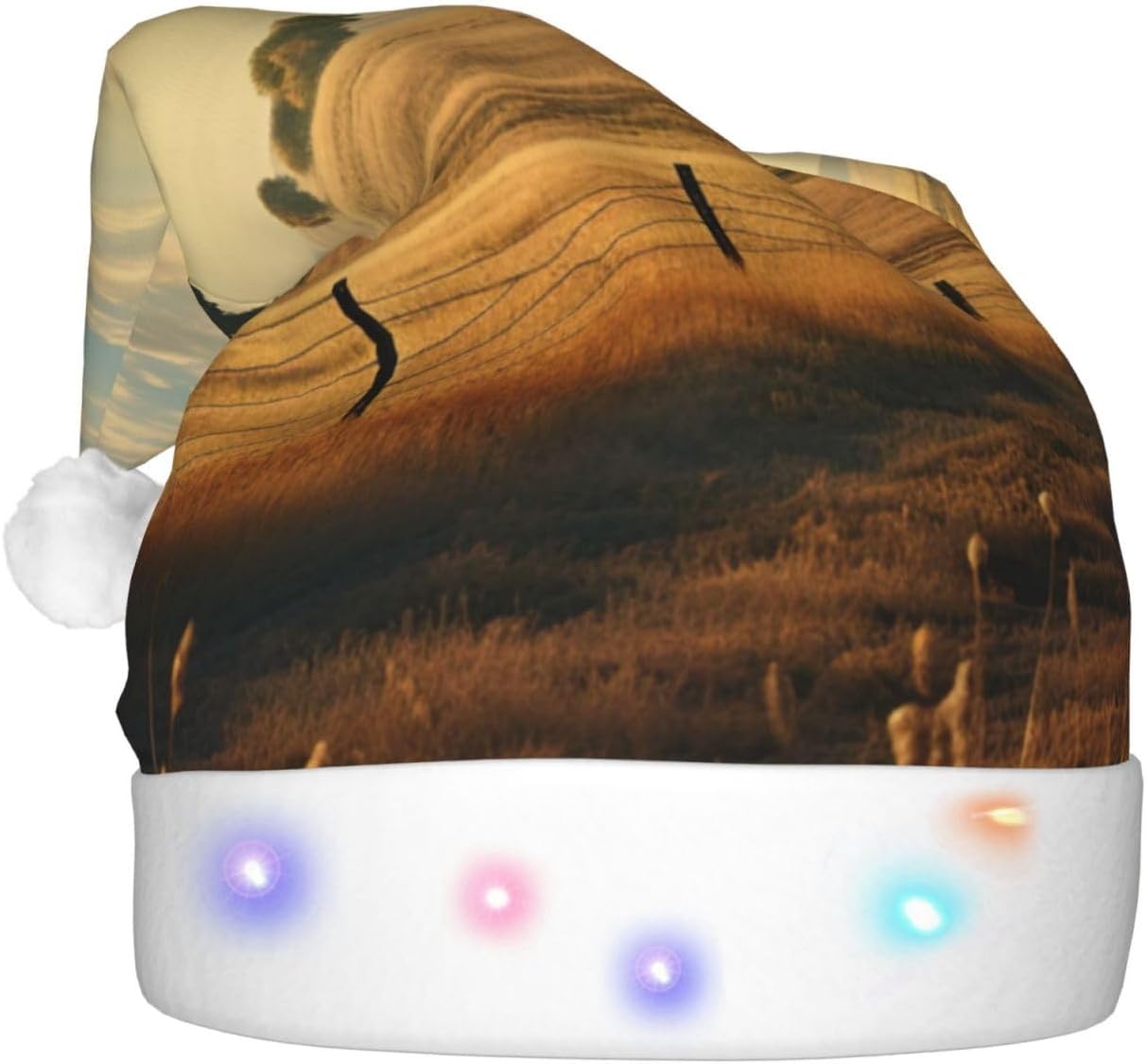 Country Lifestyle Print Christmas Santa Hat Plush Light Up for Adult