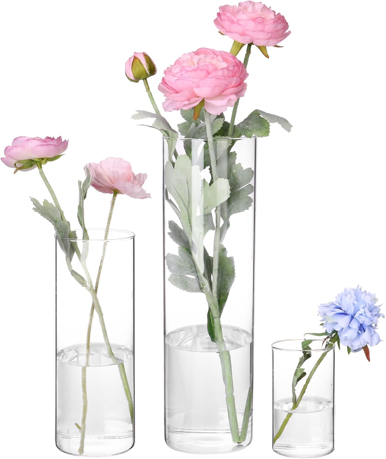 Fixwal 3 Pack Clear Glass Cylinder Vases 4 8 12 Inch