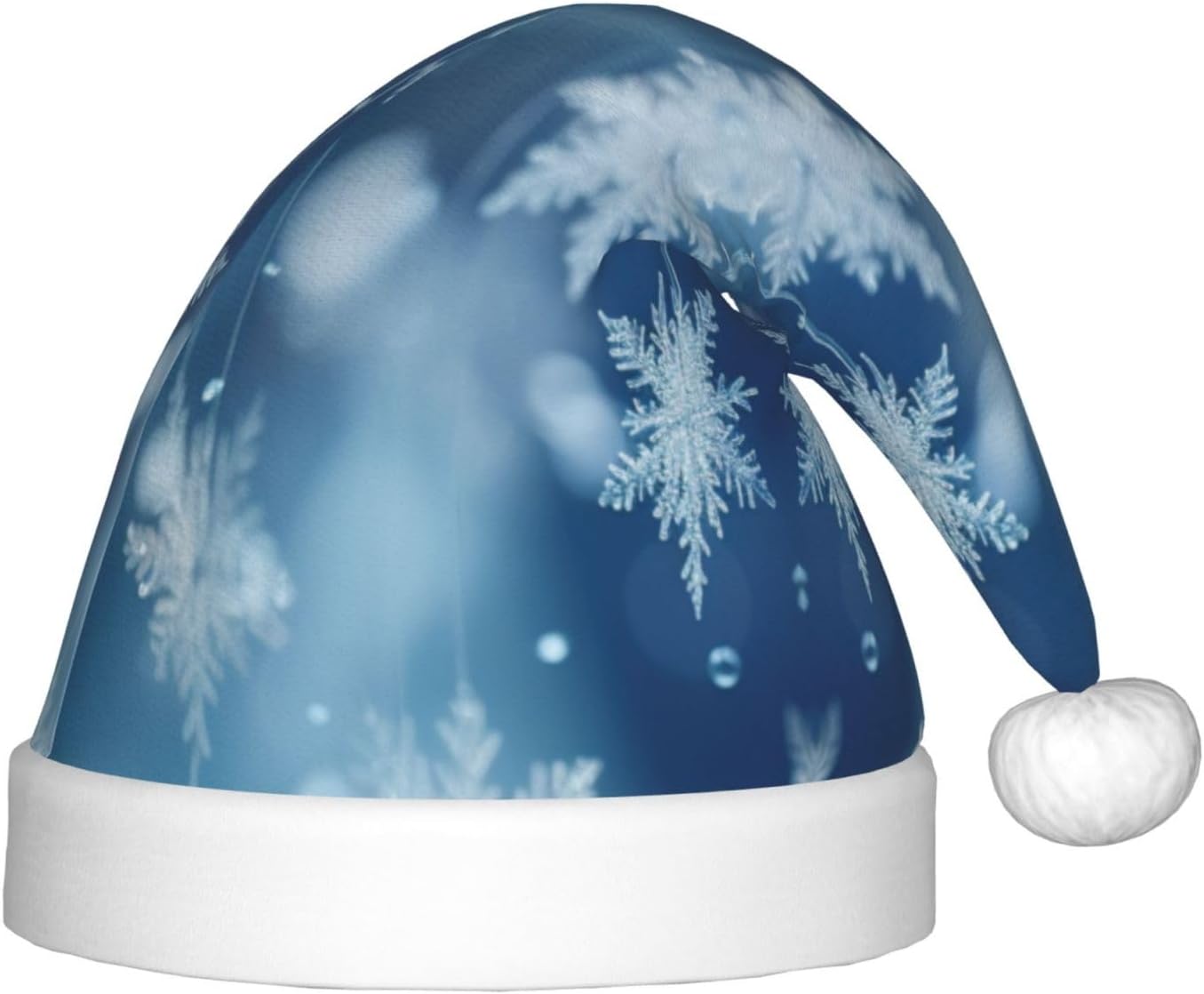 Blue Christmas Snowflake Print Santa Hat Small Size 1