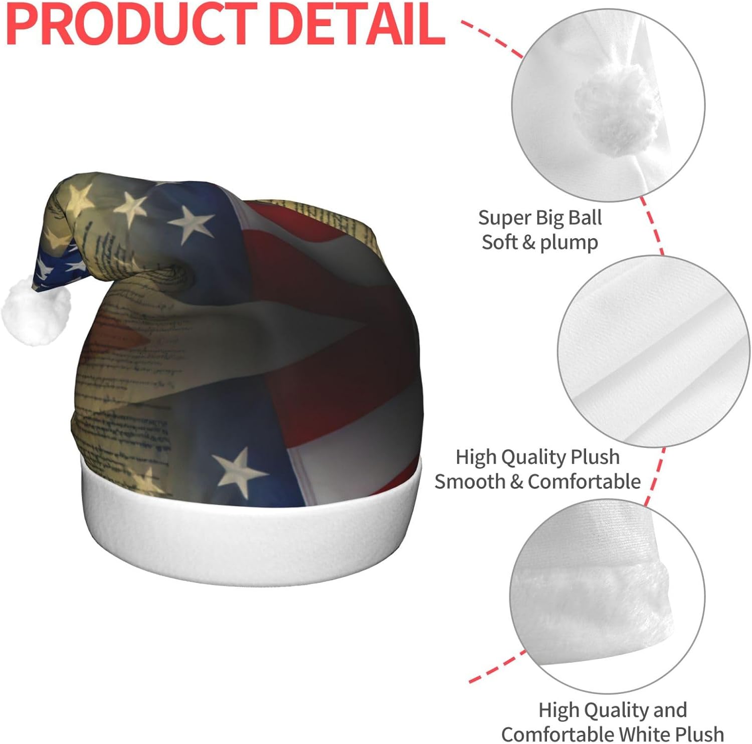 American Eagle Print Santa Hat Plush Light Up for Adult Christmas Party