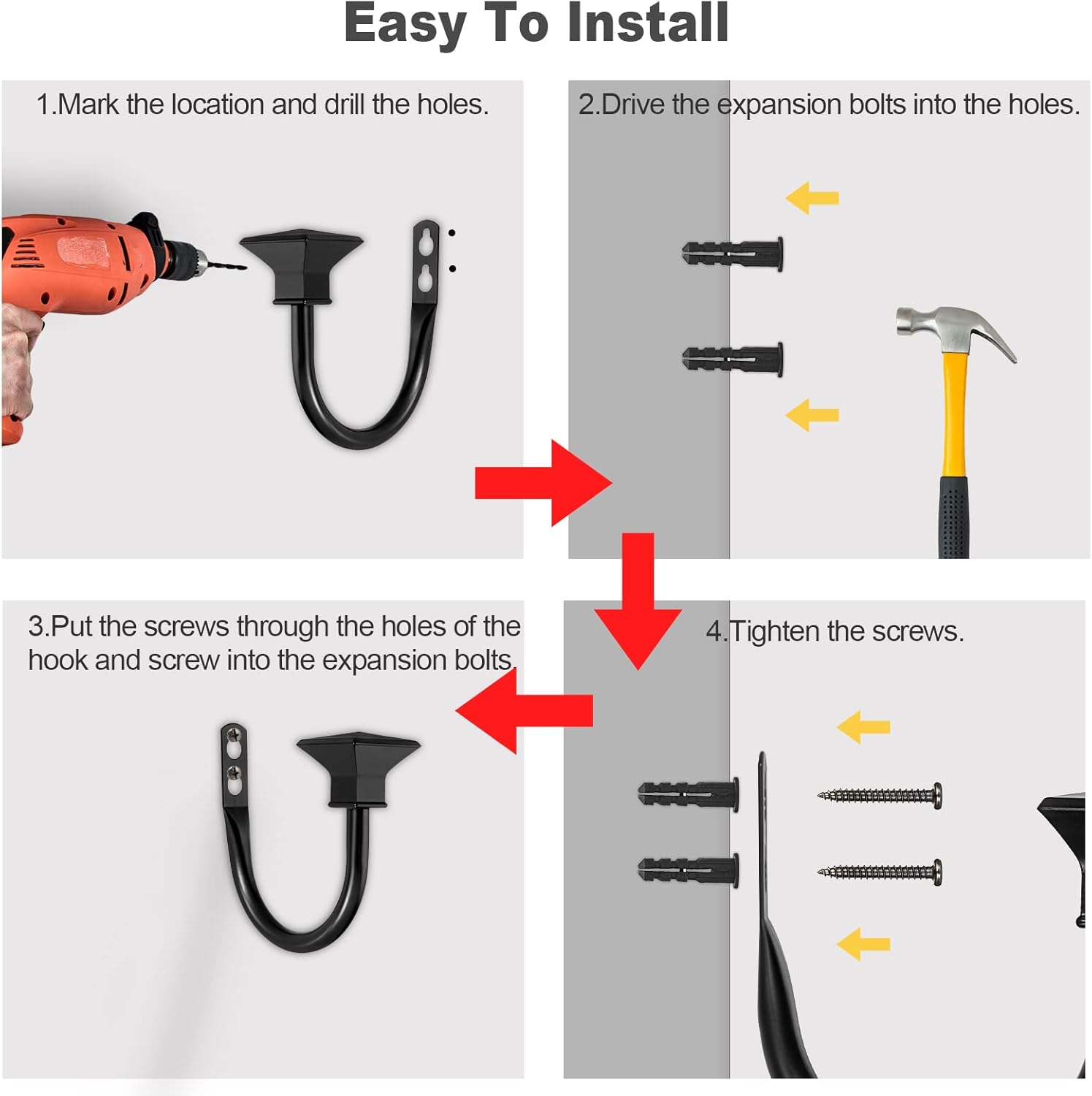 Sumnacon 4Pcs Square Metal Curtain Holdbacks Black