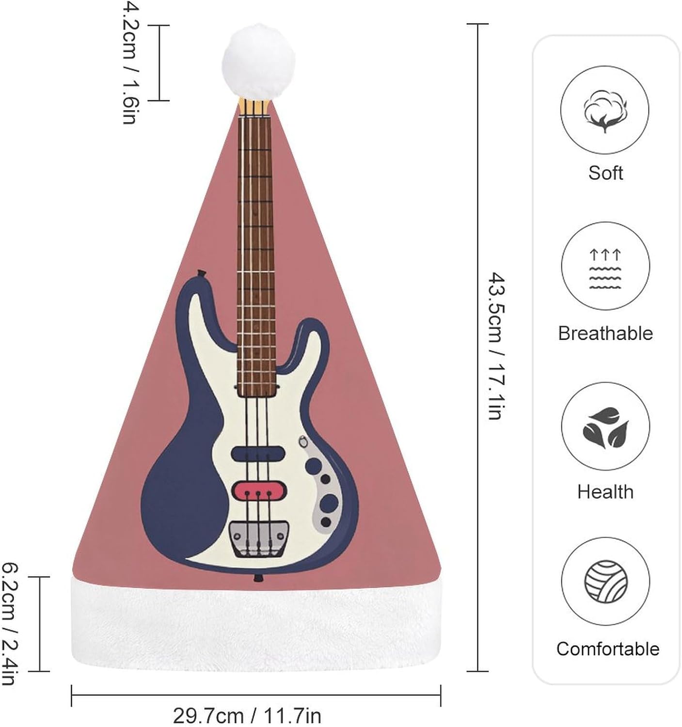 Santa Hat Guitar Bass Music Musical Instruments Christmas Headwear