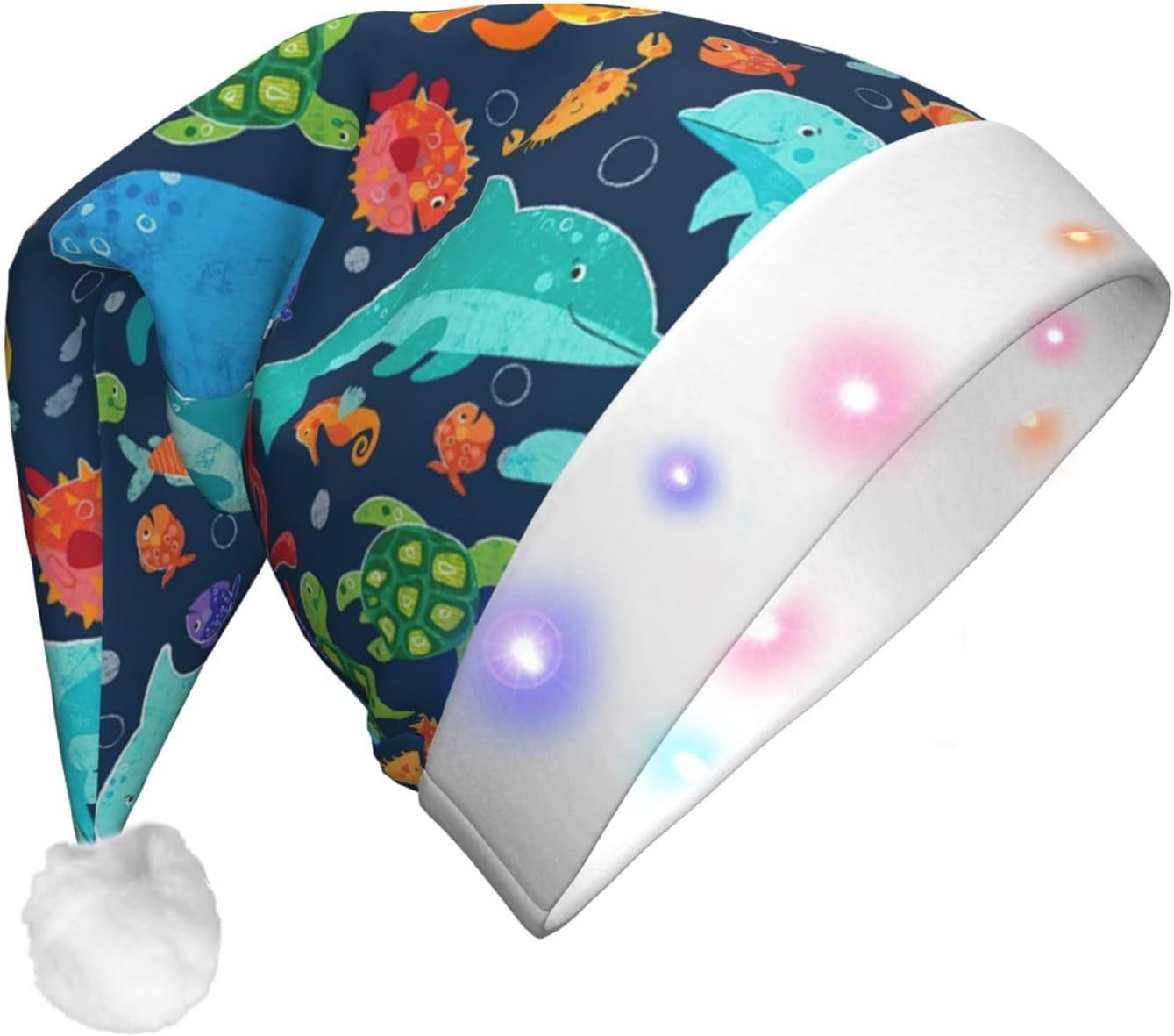 Ocean Whale Fish Octopus Print Christmas Santa Hat for Adults