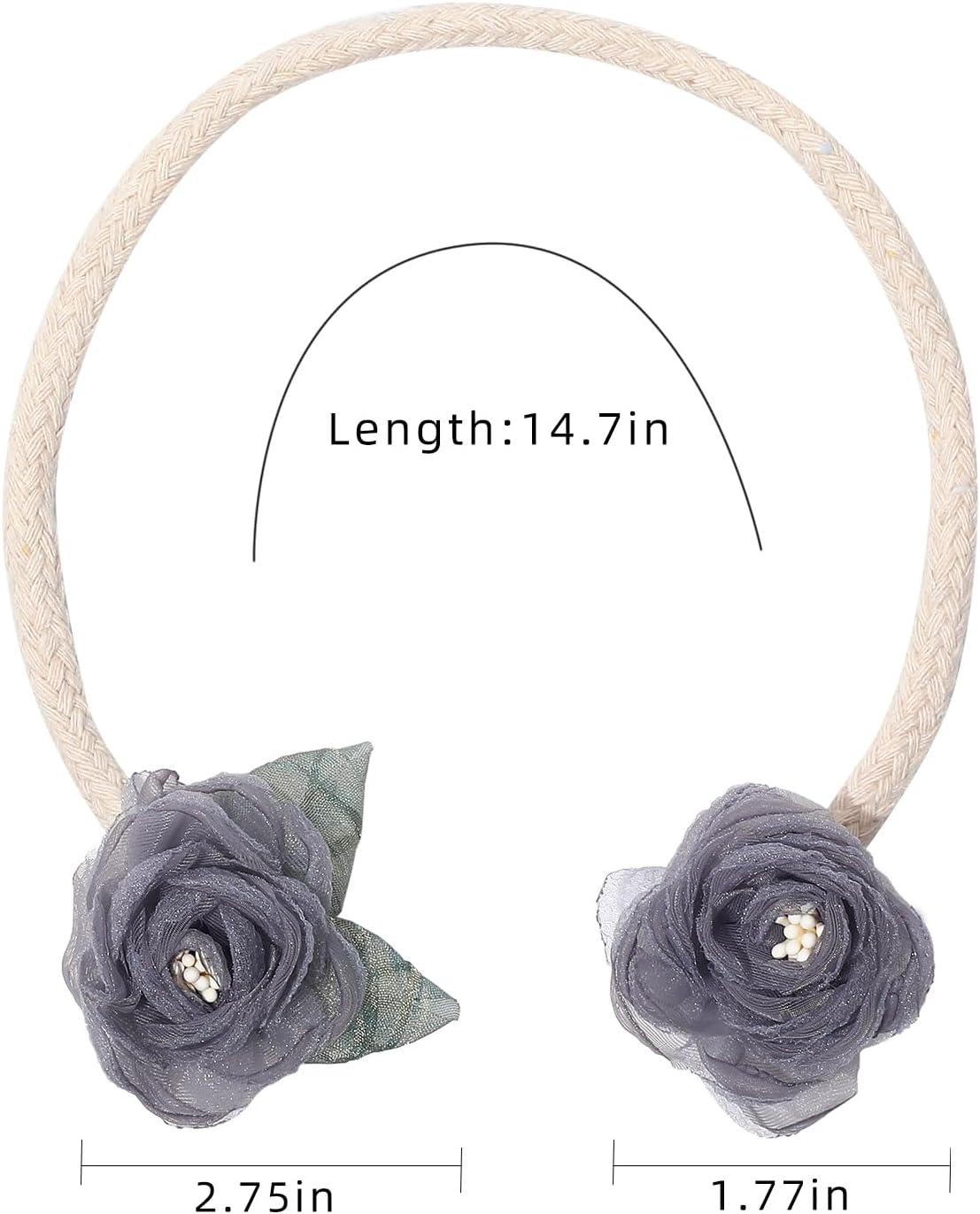 Handmade Artificial Rose Flower Curtain Holdbacks Gray