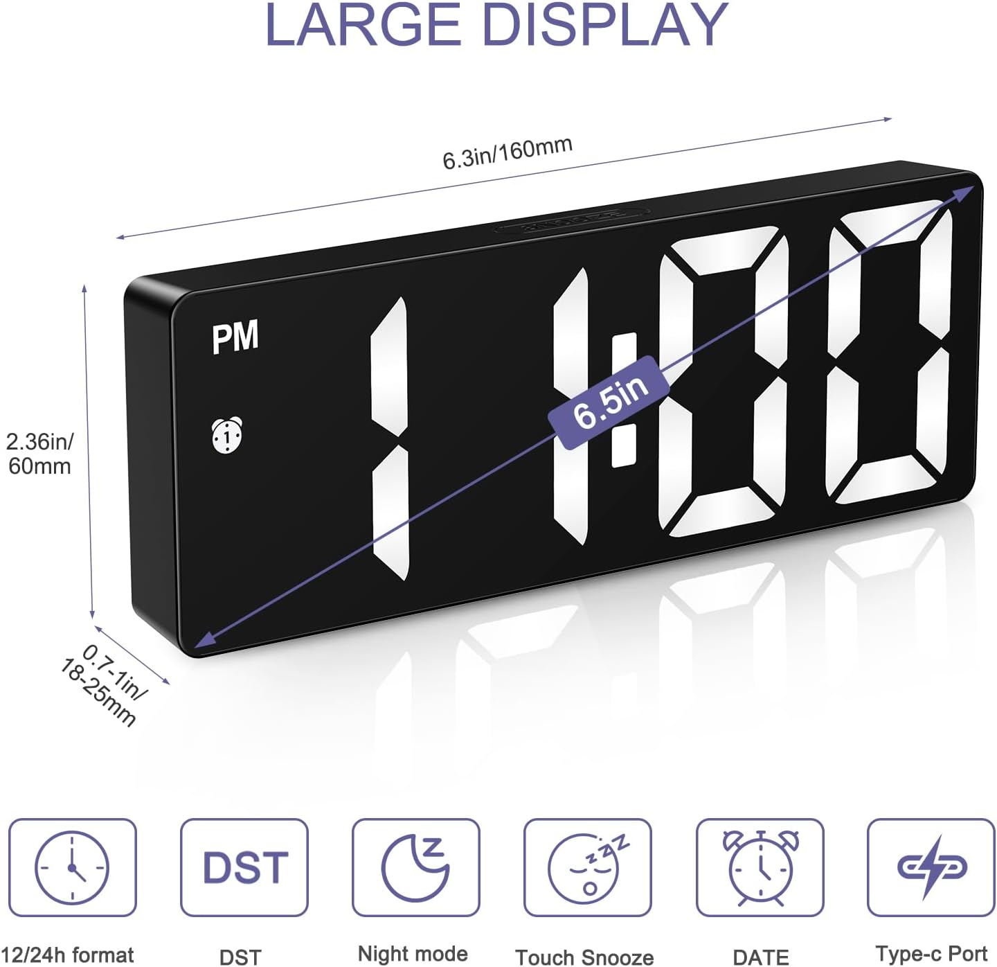 OQIMAX Digital Alarm Clock with Large Display and Touch Snooze