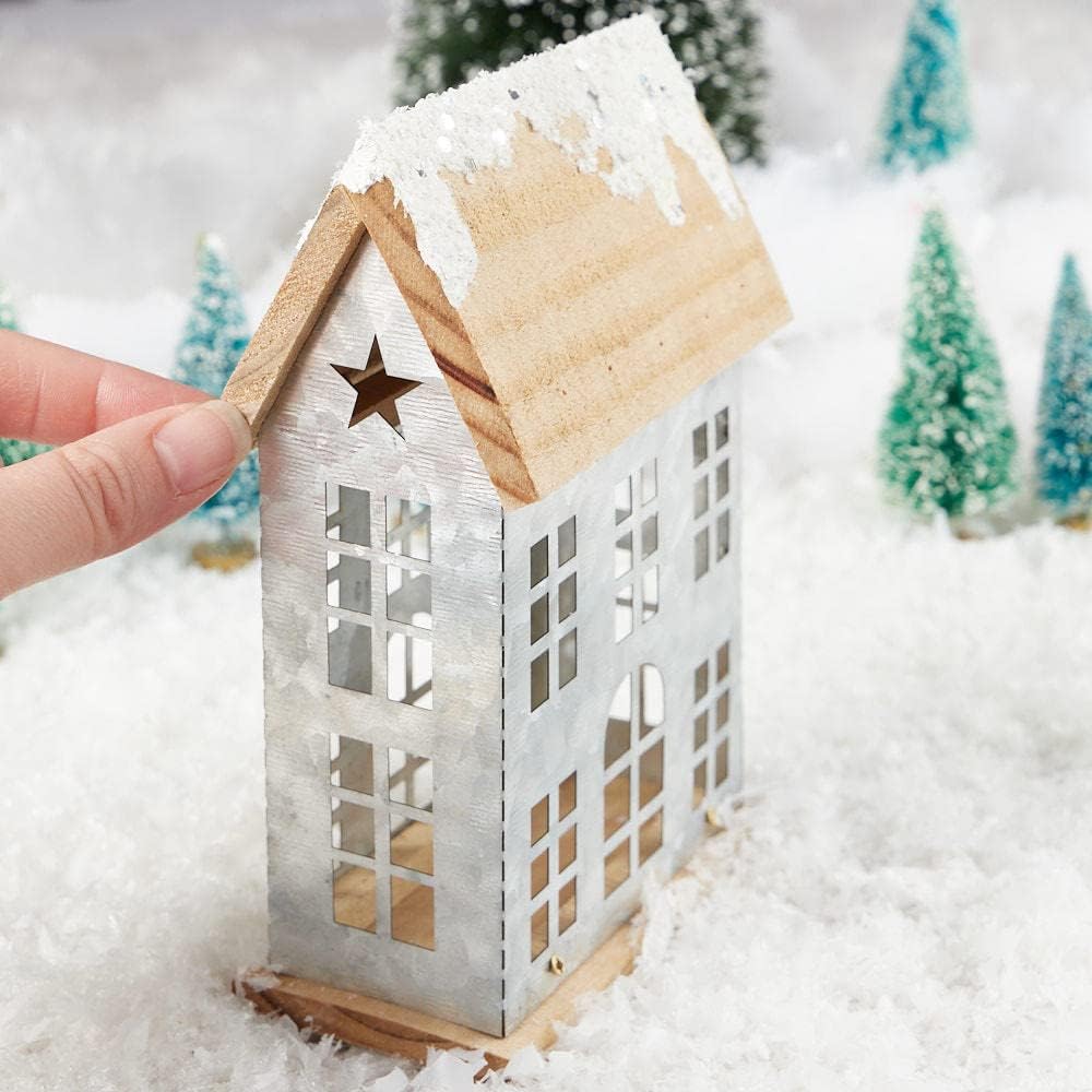 Factory Direct Craft Snowy Colonial Metal Saltbox House for Christmas Displays