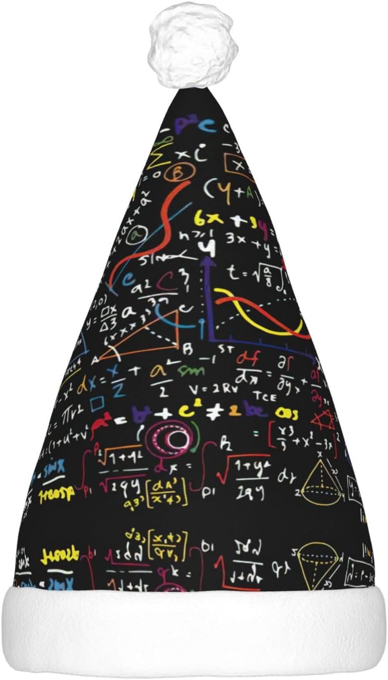 Math Formula Print LED Christmas Santa Hat Plush for Adults