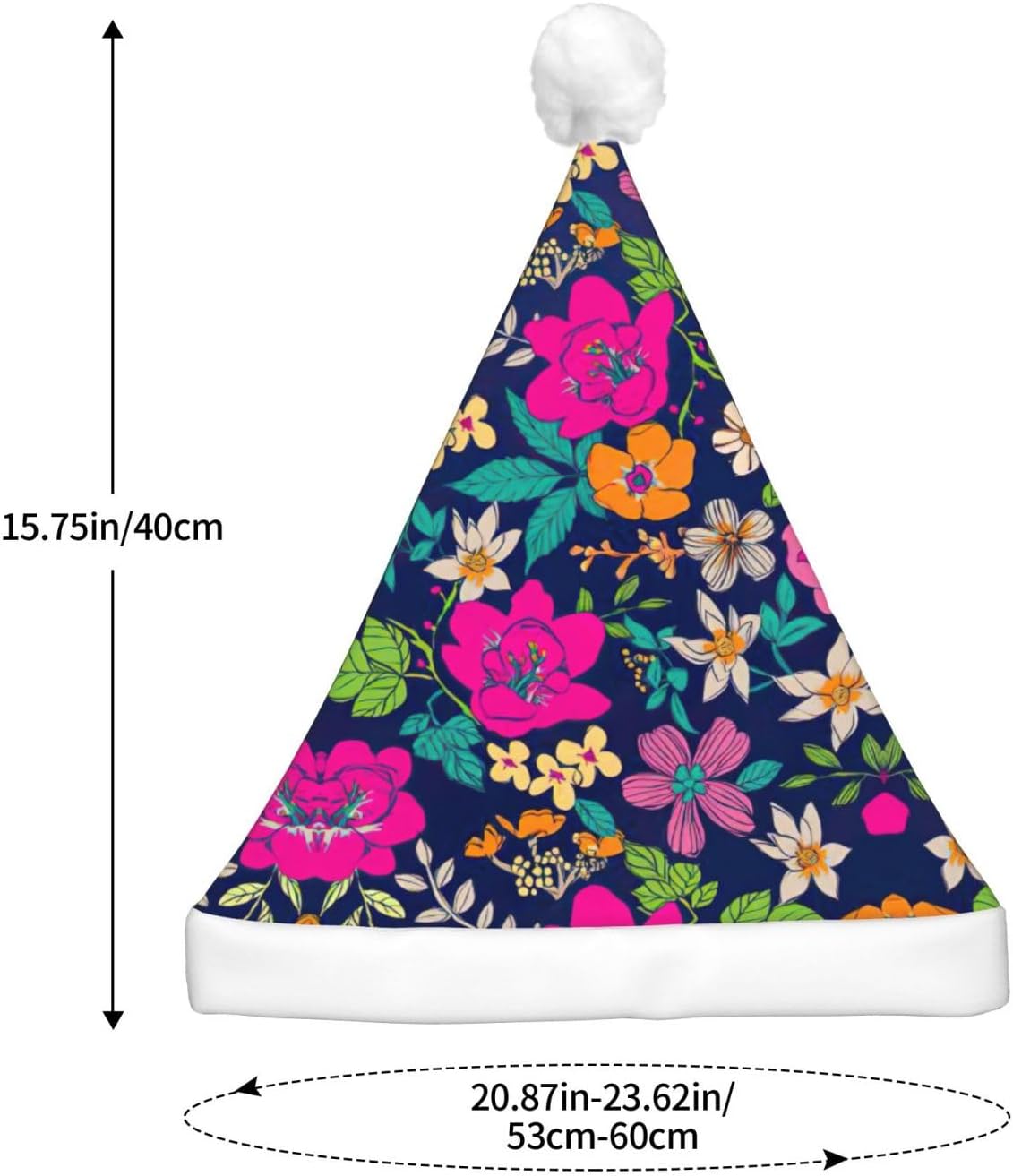 Flowers Print Christmas Santa Hat Plush with LED Light for Adults