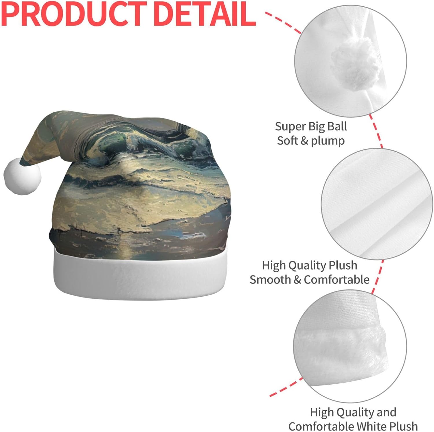 Moon and Sea Print Christmas Santa Hat Plush for Adults