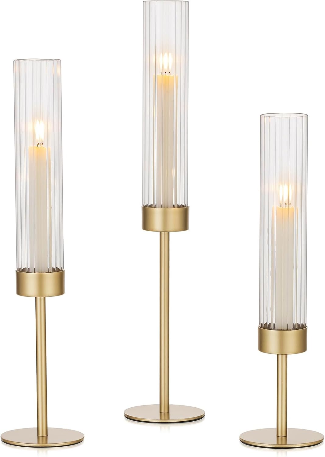 Hewory Gold Hurricane Candle Holders Set of 3