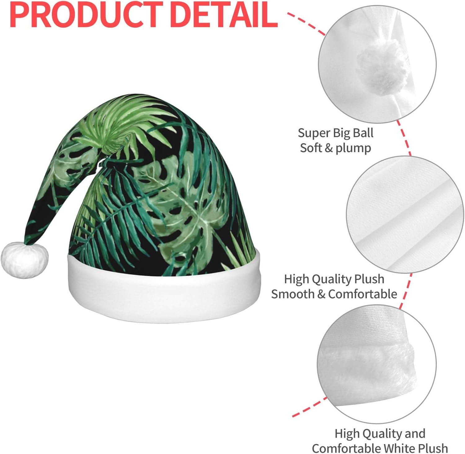 Transparent Palm Leaf Print Santa Hat for Christmas Party