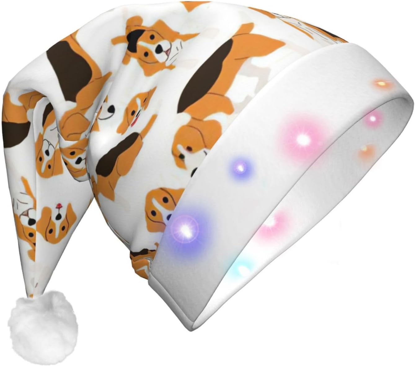 Beagle Dog Print LED Light Up Santa Hat for Adults