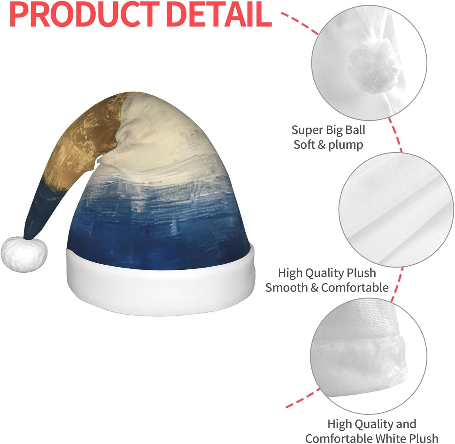 Gold Blue White Print Christmas Santa Hat Small Size