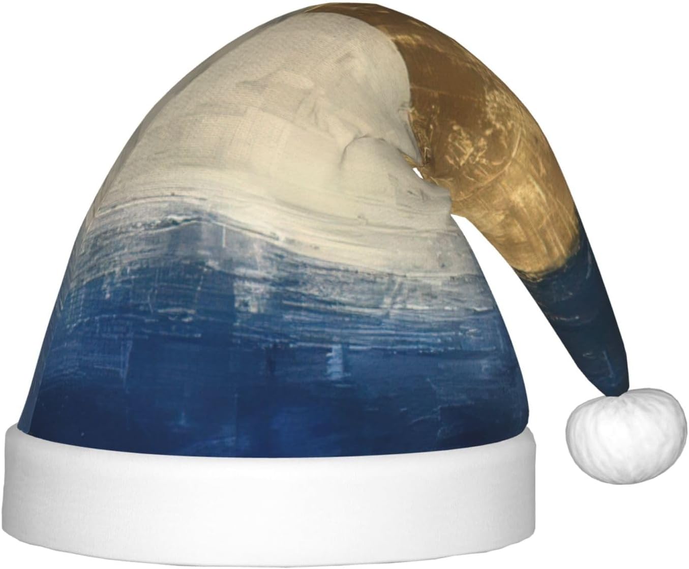Gold Blue White Print Christmas Santa Hat Small Size