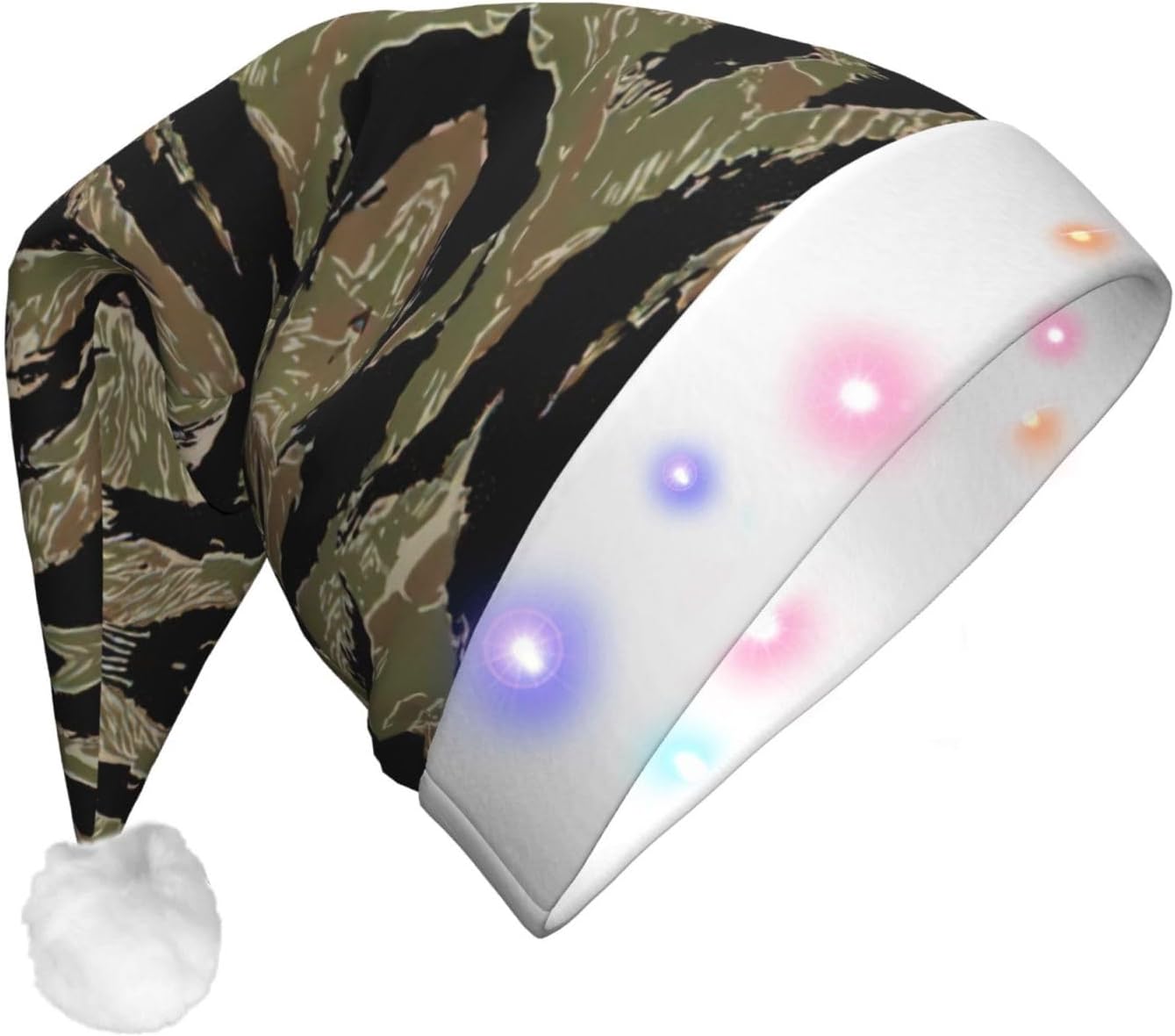 Tiger Stripe Camo Light Up Santa Hat for Adults