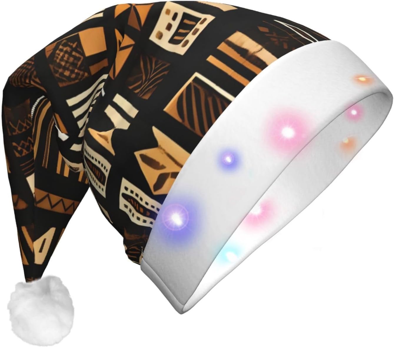 QINZHENG LED Christmas Santa Hat with Tribal Print