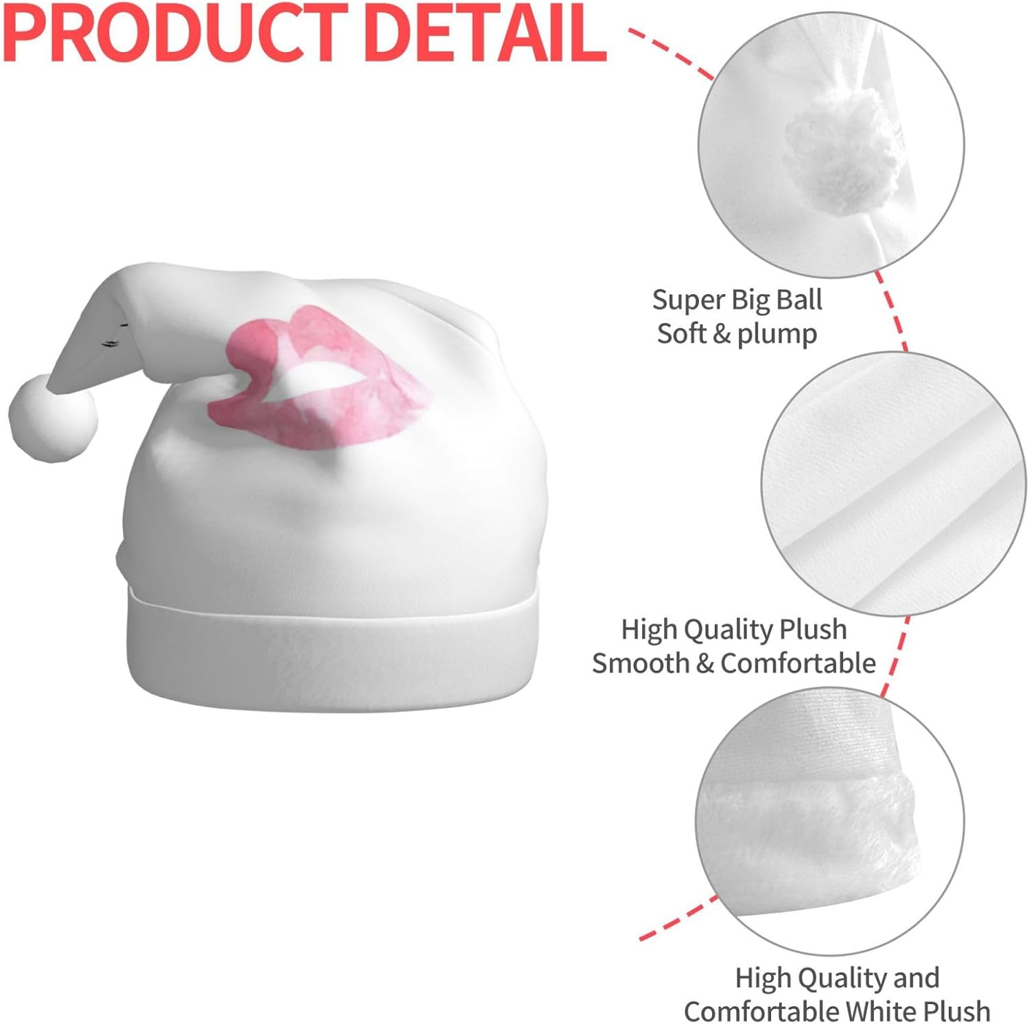 Personalized Santa Hat with Eyelash Lip White Print for Women