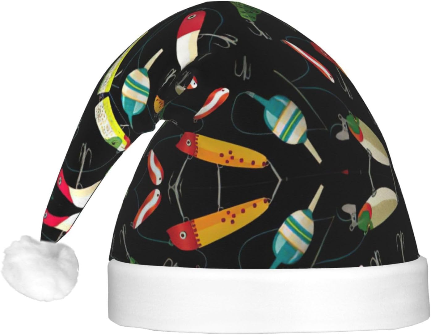 Fishing Lure Christmas Santa Hat Plush Light Up Funny Adult Hat