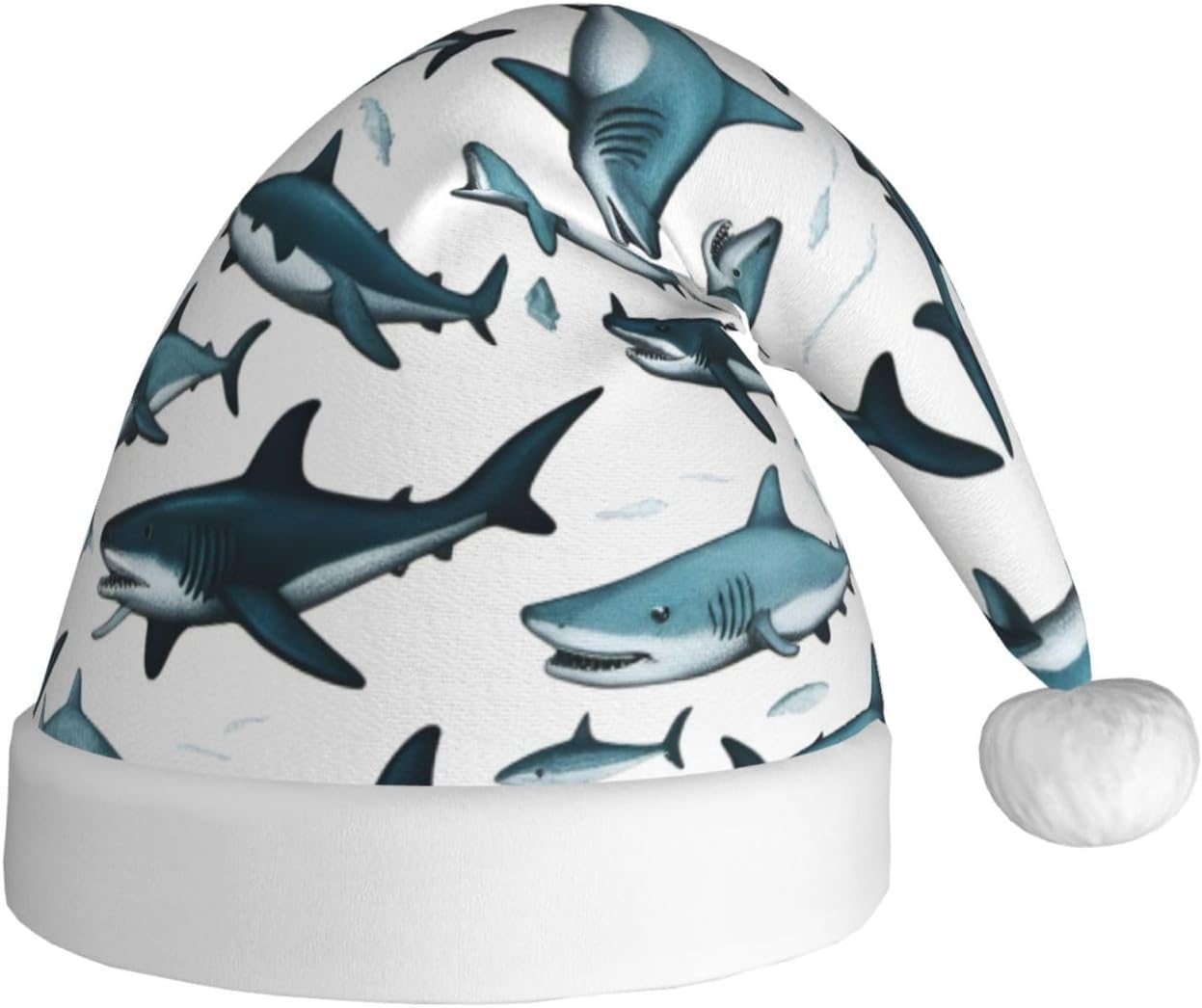 Shark Pattern Christmas Santa Hat Plush Funny Adult Headwear