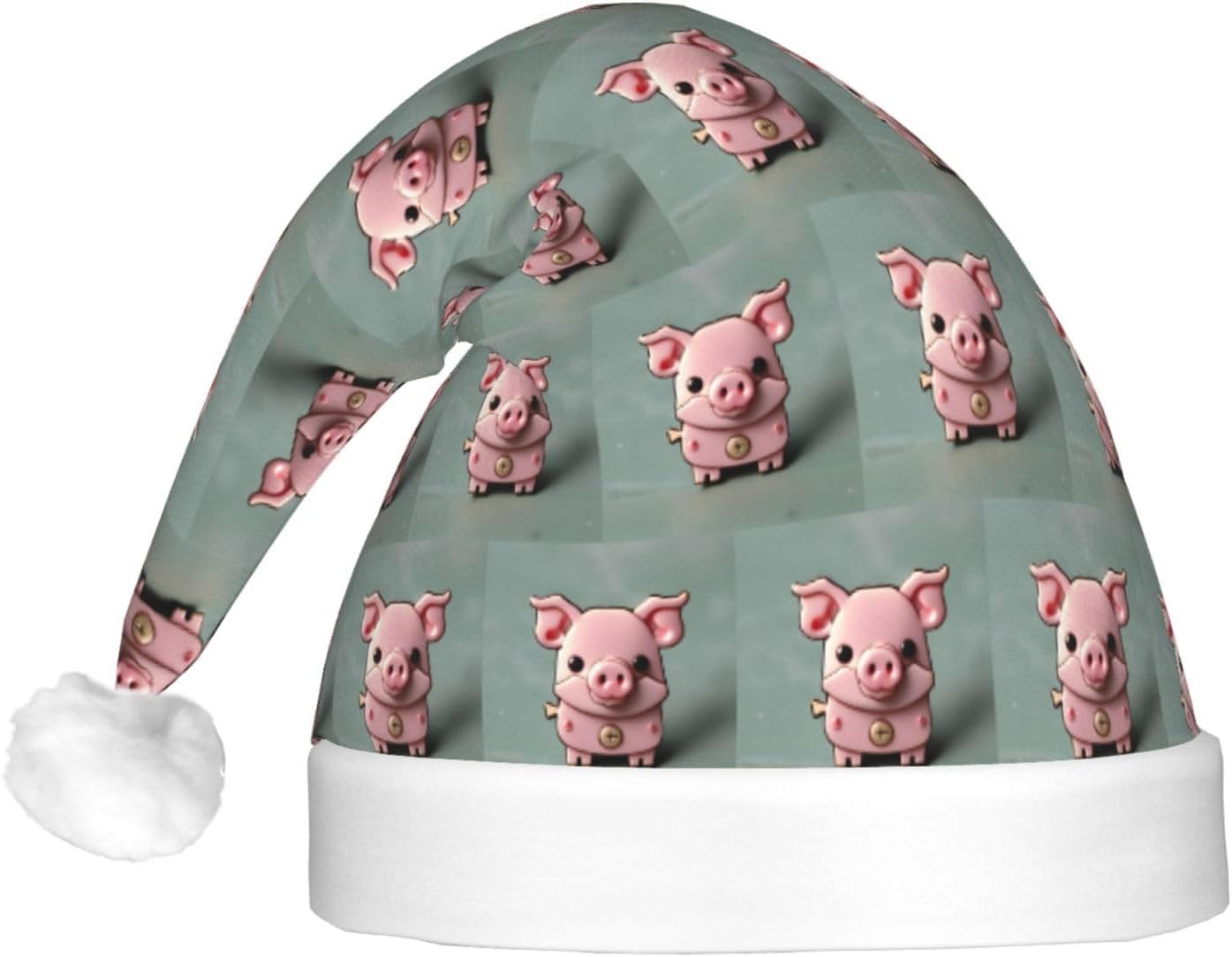 Pink Pig Print Christmas Santa Hat Plush Light Up for Adult