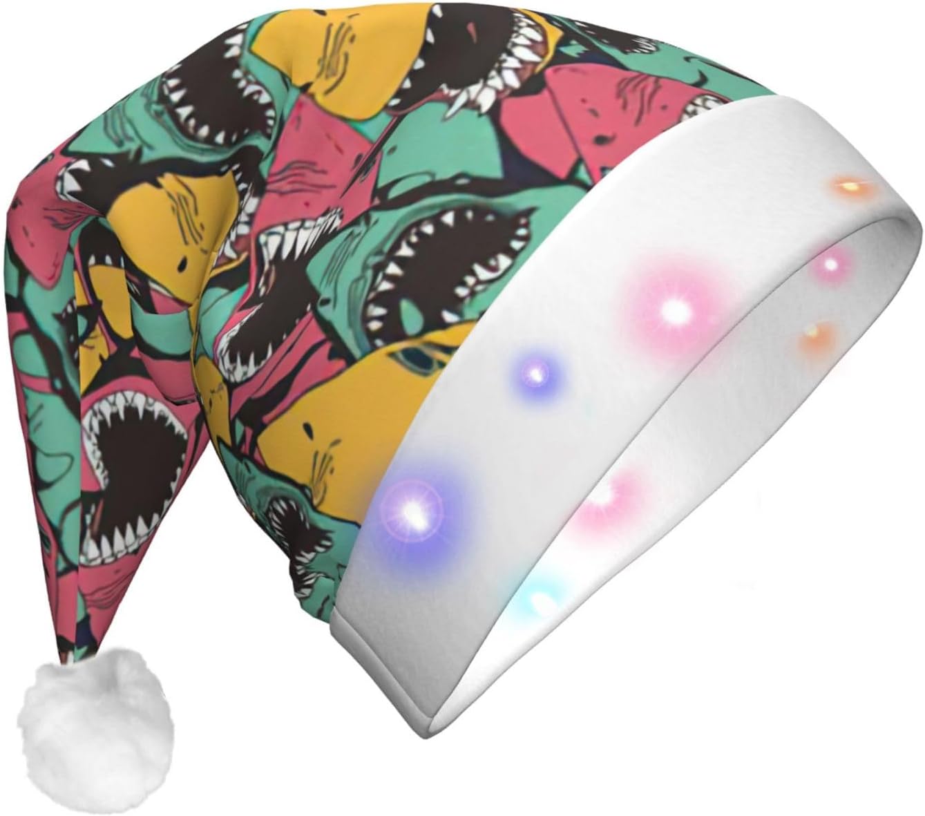 Shark Pattern Christmas Santa Plush Light Up Hat for Adults
