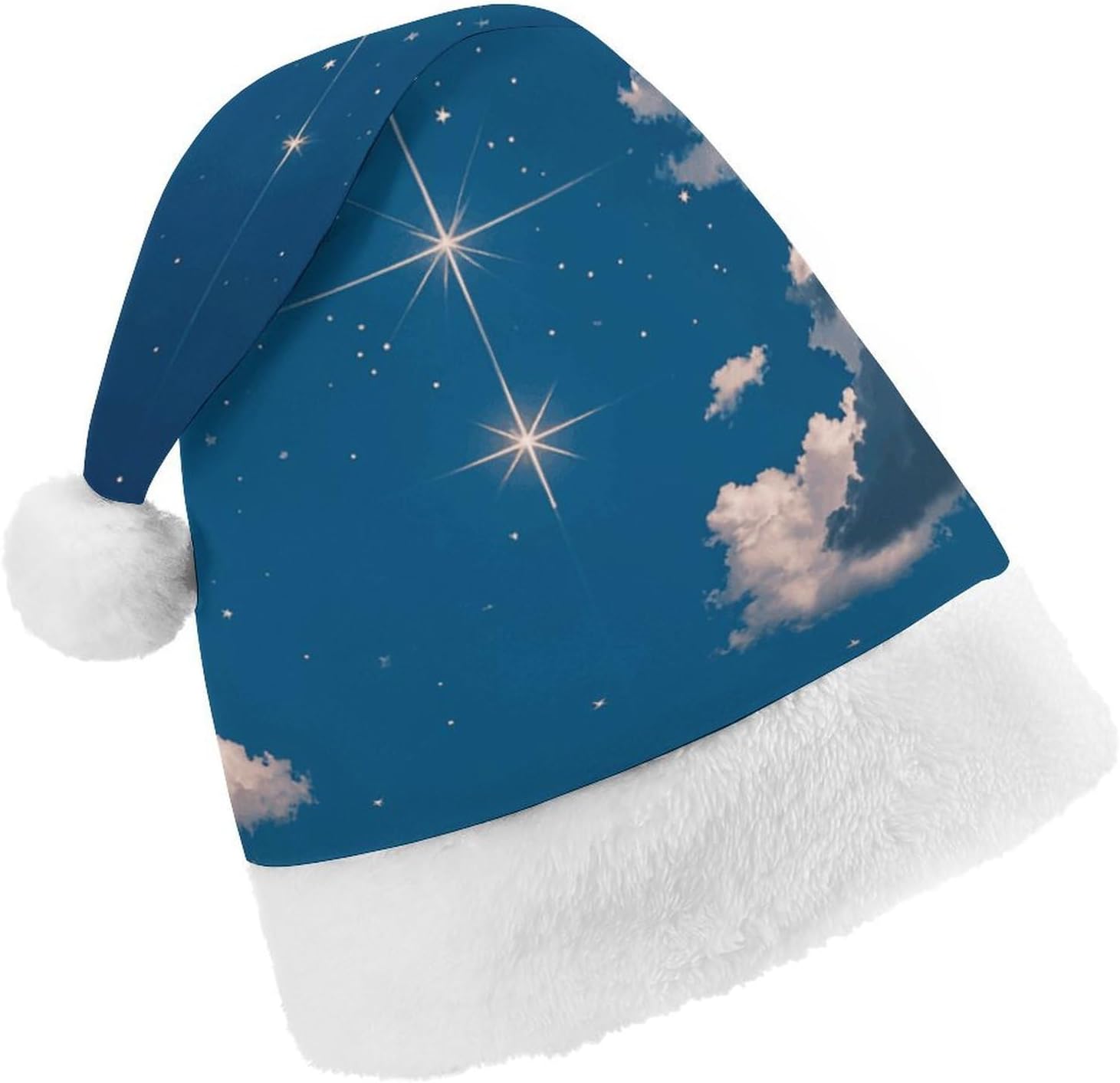 Santa Hat Navy Blue With Stars Christmas Party Headwear