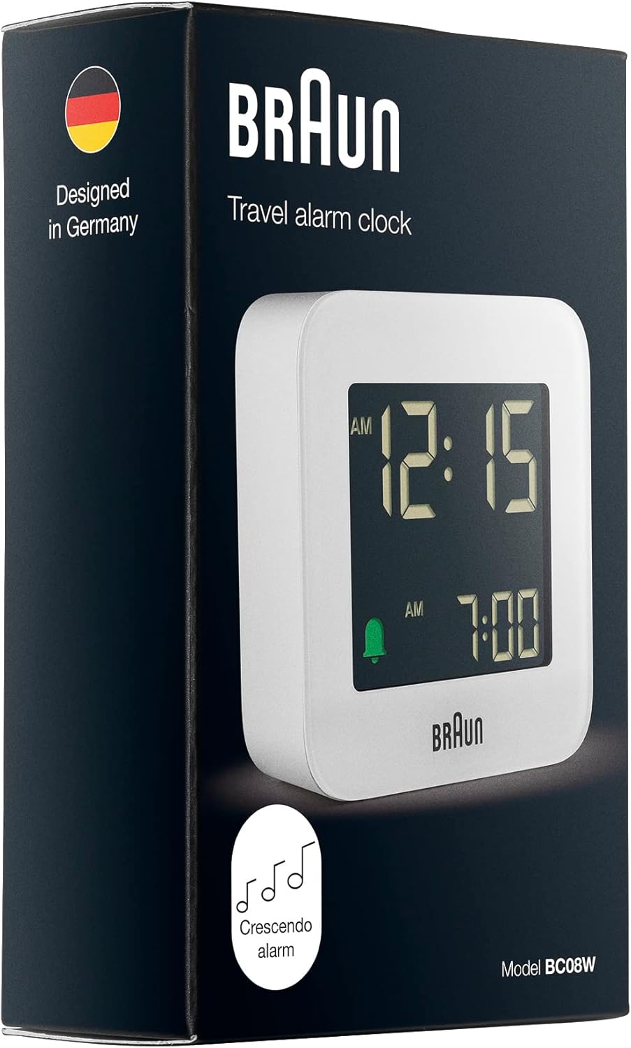 Braun Digital Travel Alarm Clock with Snooze and Negative LCD Display