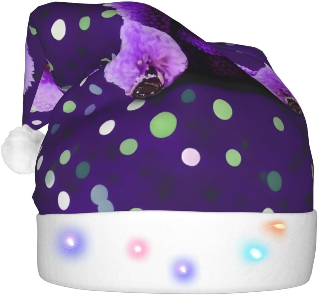 Purple Poodle Polka Dots LED Christmas Hat Unisex Adult Beanie