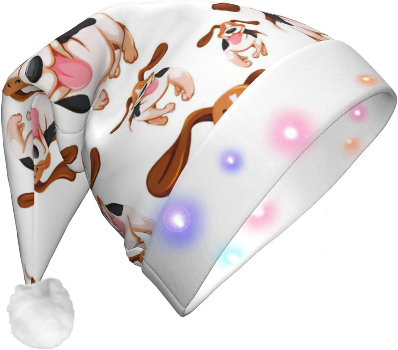 Cartoon Pug Print Light Up Santa Hat For Adults