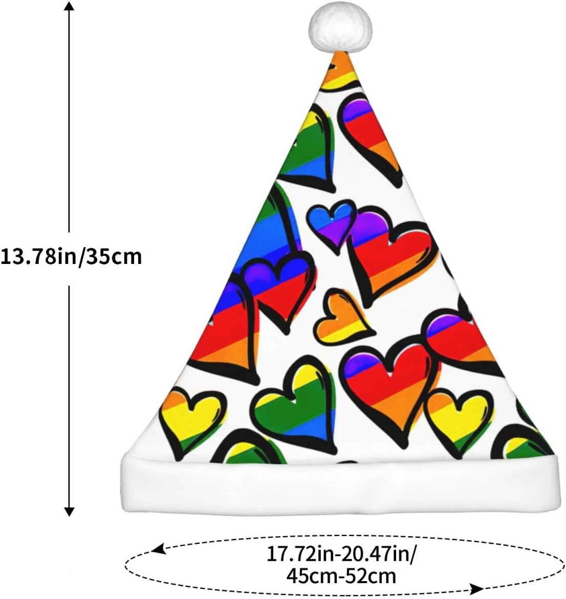 Rainbow Colored Gay Pride Hearts Christmas Santa Hat
