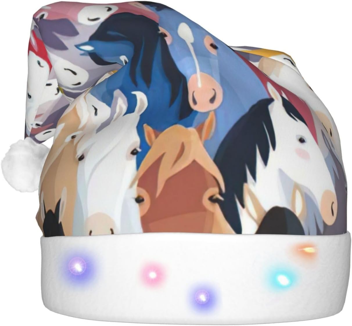 QINZHENG LED Cartoon Horses Santa Hat for Christmas Party