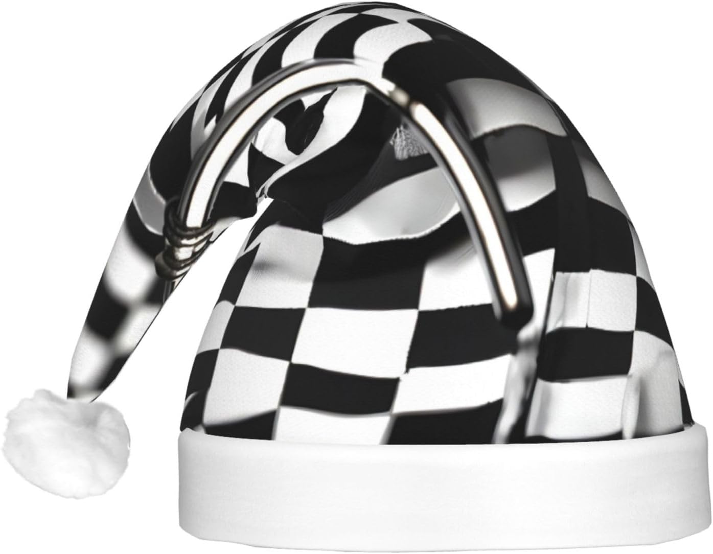 QinZheng LED Christmas Santa Hat with Checkered Flags Design