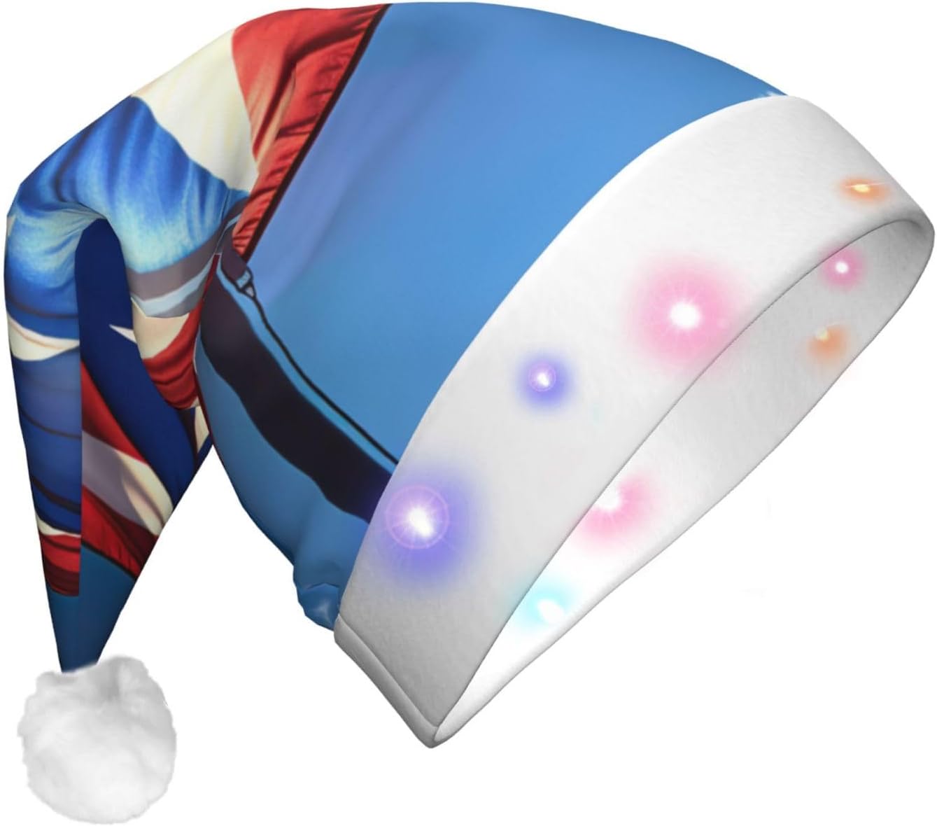 QINZHENG LED Christmas Santa Hat with PUERTO RICO Wallpaper Flag Print